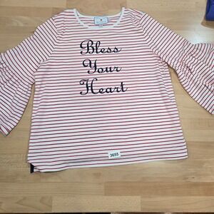 Sz 14/16 Draper James Eloquii Womens Top Striped Red White Bell Sleeve